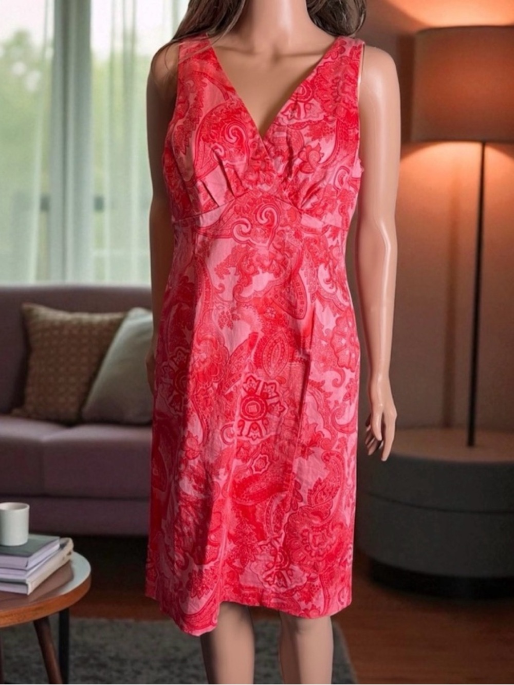 Jones New York. Pink Paisley Cotton Sheath Dress. Signature Stretch. Size M - Picture 8 of 8